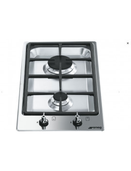SMEG PGF32G PIANO COTTURA GAS 30CM ACCIAIO INOX 2 FUOCHI GRIGLIE IN GHISA