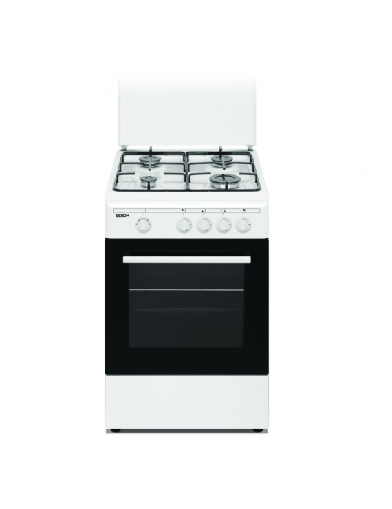 SEKOM SCFS55G CUCINA 50 CM 4 FUOCHI FORNO A GAS + COPERCHIO SMALTATO BIANCO