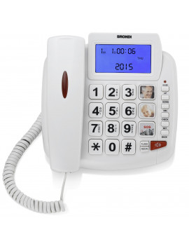 BRONDI BRAVO 90 LCD BIANCO TELEFONO VIVAVOCE TASTI GRANDI 3 MEMORIE DIRETTE