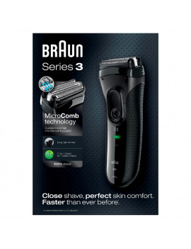 BRAUN 3020 RASOIO RETE/RICARICABILE MICRO COMB THECNOLOGY CON RIFINITORE NERO