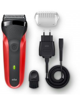 BRAUN 300S RASOIO RICARICABILE 3 LAME AUTONOMIA 45 MINUTI NERO/ROSSO