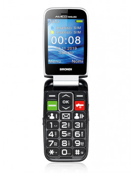 BRONDI AMICO FAVOLOSO NERO CELLULARE SENIOR 2.8"FLIP DUAL SIM BT SOS CON BASE