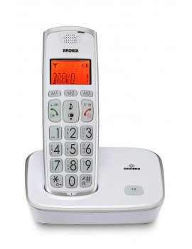 BRONDI BRAVO GOLD 2 BIANCO TELEFONO CORDLESS VIVAVOCE TASTI GRANDI ECODECT