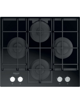 HOTPOINT HAGS61FBK PIANO COTTURA A GAS IN VETRO NERO 60 CM 4 BRUCIATORI GHISA