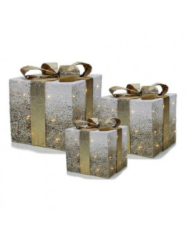 Decoro luminoso Set 3 pacchi regalo 15,20,25 cm Oro luci led General Trade