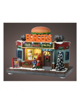 Paesaggio natalizio Burgers Fast Food con luci Kaemingk